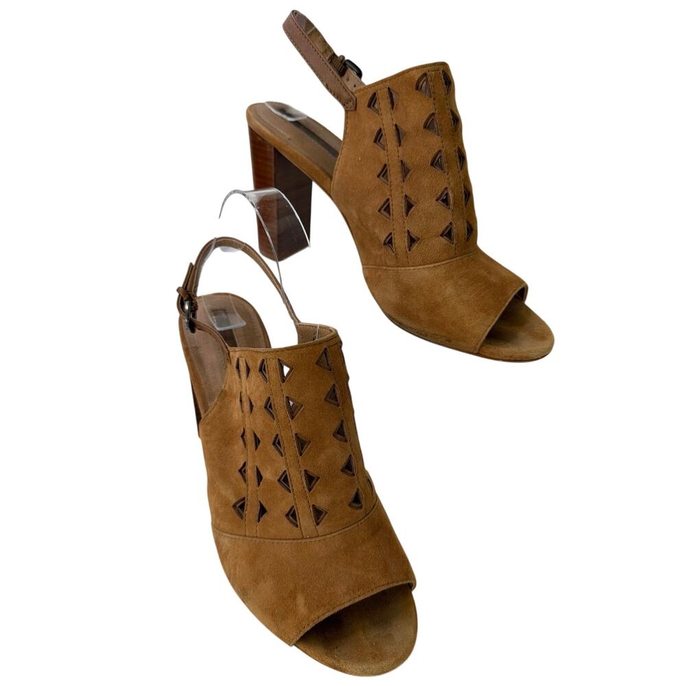 Tahari Marvel Women Suede Block 3.5" Heel Sandal Geometric Cutouts Sling Back S8